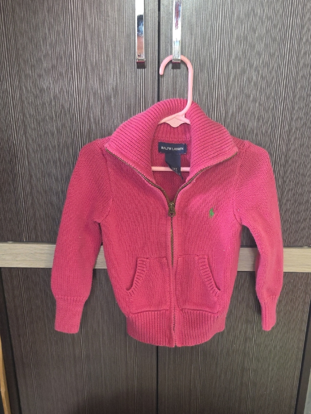 3T Ralph Lauren Hot Pink Knit Zip Front Sweater Hoodie